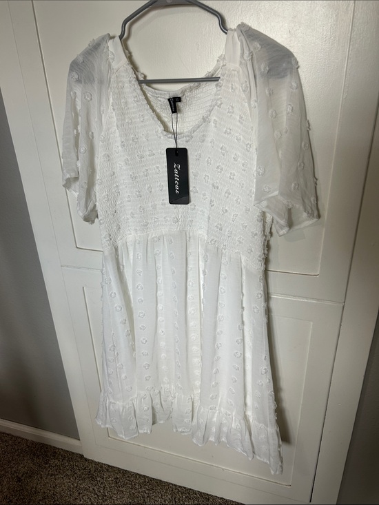Zattcas Dresses & Skirts - Zattcas White Swiss Dot Smocked Babydoll Dress